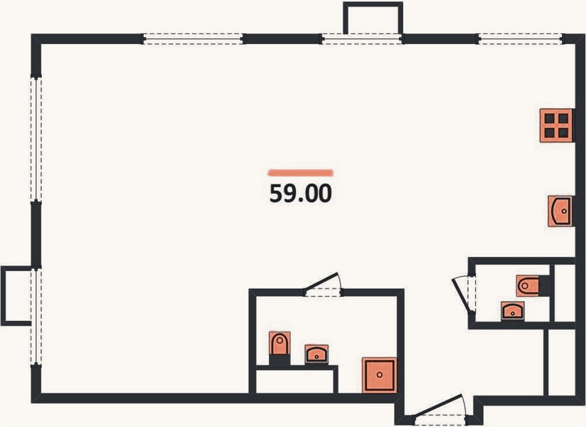 Планировка: 2-к, 58,9 м²
