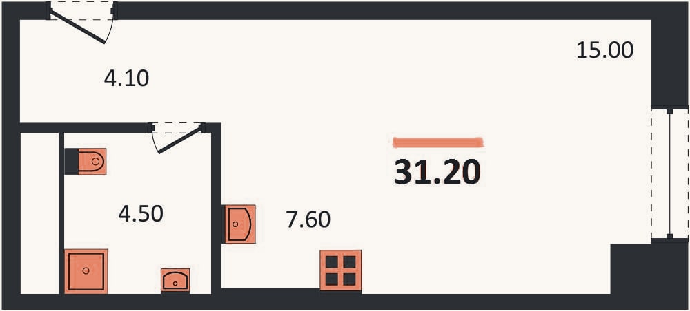 Планировка: Студия, 31,2 м²