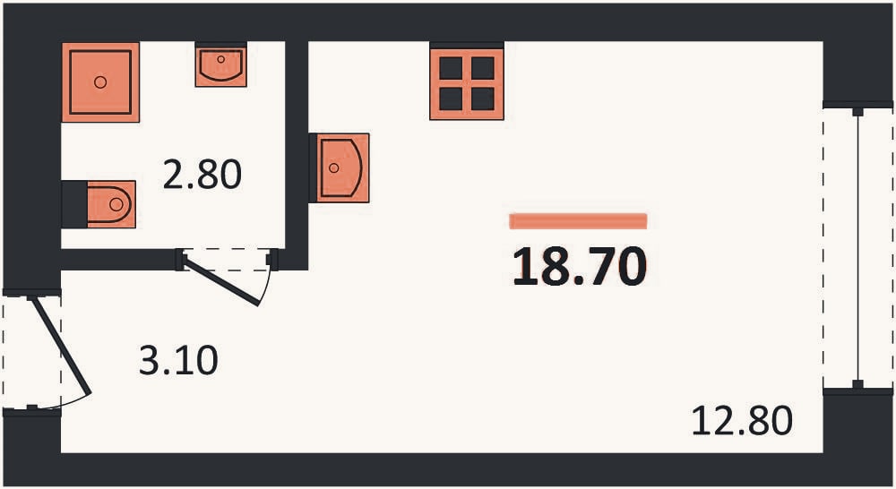 Планировка: Студия, 18,7 м²