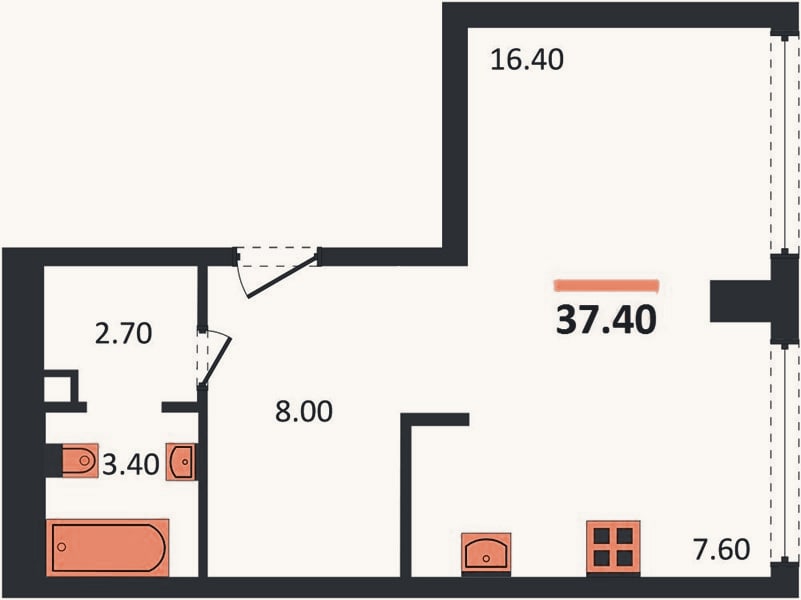 Планировка: Студия, 37,4 м²