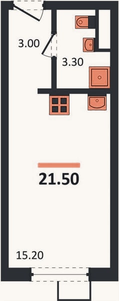 Планировка: Студия, 21,5 м²