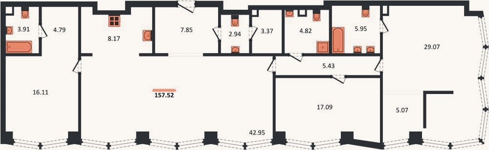 Планировка: 3-к, 157,5 м²