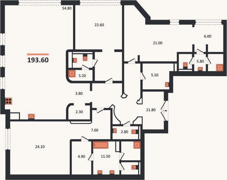 Планировка: 3-к, 193,6 м²