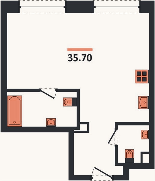 Планировка: 1-к, 35,7 м²