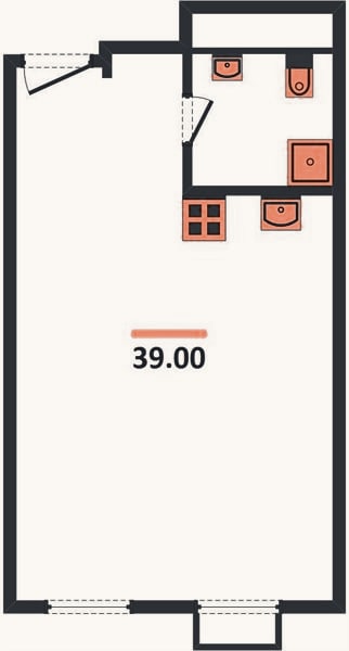 Планировка: Студия, 39 м²