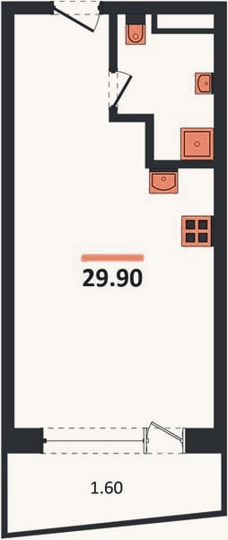 Планировка: Студия, 29,9 м²