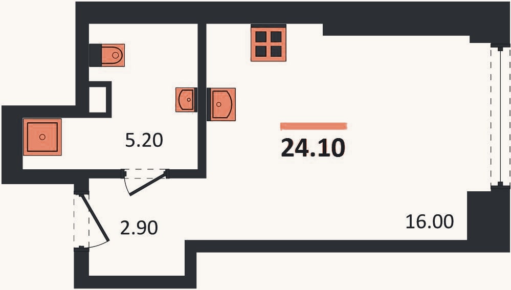 Планировка: Студия, 24,1 м²