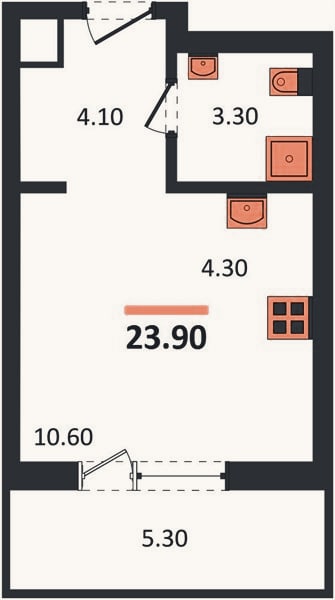 Планировка: Студия, 23,9 м²