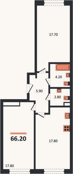 Планировка: 2-к, 66,2 м²