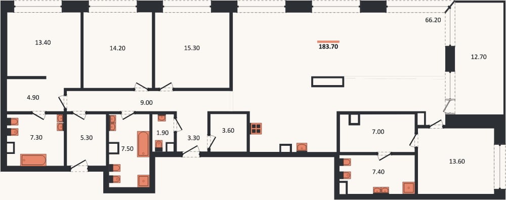 Планировка: 4+ к, 183,7 м²