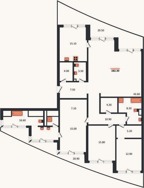 Планировка: 4+ к, 182,3 м²