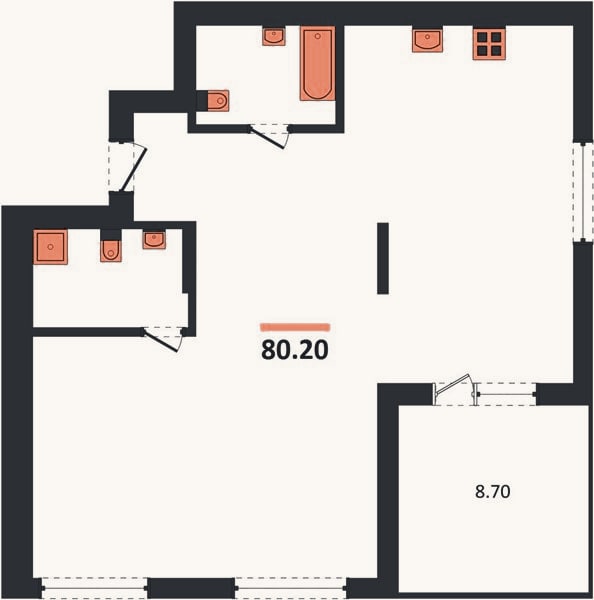 Планировка: 2-к, 80,2 м²