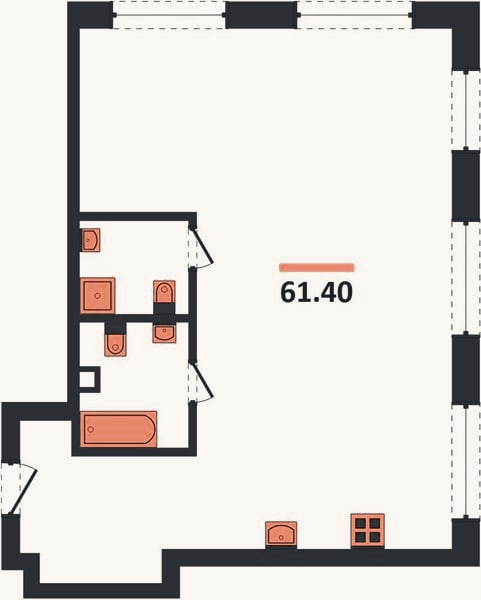 Планировка: 2-к, 61,4 м²