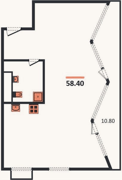 Планировка: Студия, 58,4 м²