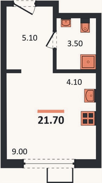 Планировка: Студия, 21,7 м²