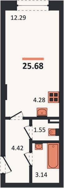 Планировка: Студия, 25,7 м²
