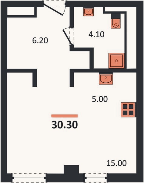 Планировка: Студия, 30,3 м²