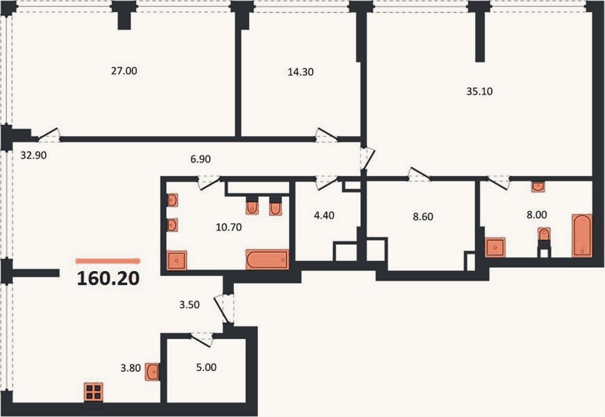 Планировка: 3-к, 160,2 м²