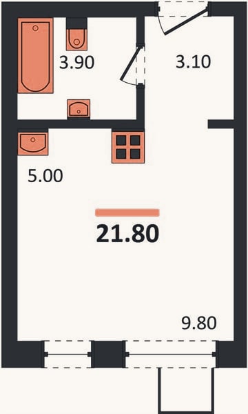 Планировка: Студия, 21,7 м²