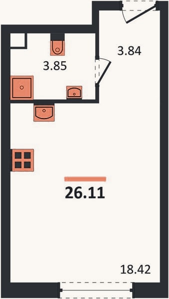 Планировка: Студия, 26,2 м²