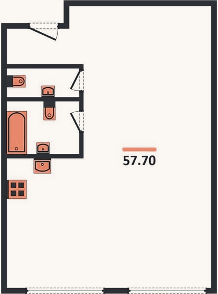 Планировка: 1-к, 57,7 м²