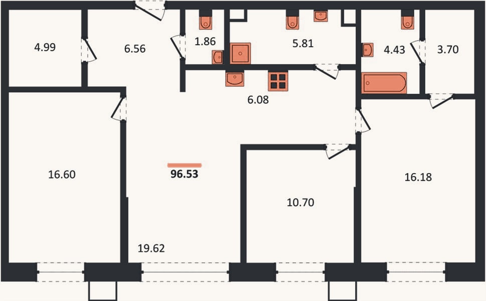 Планировка: 3-к, 96,5 м²