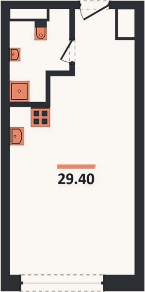 Планировка: 1-к, 29,4 м²