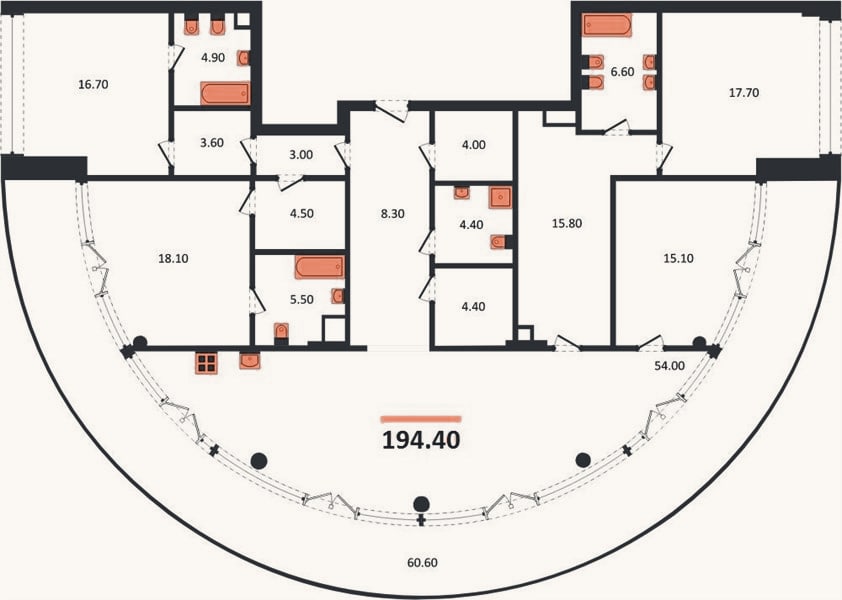 Планировка: 4+ к, 194,4 м²