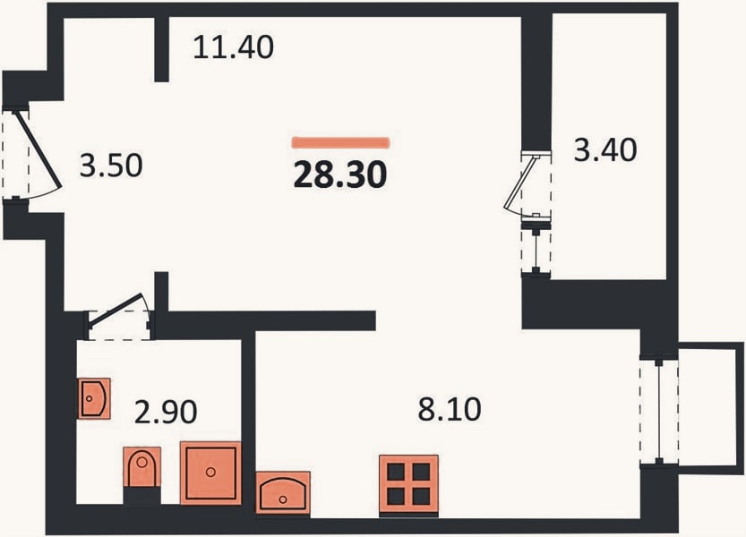 Планировка: Студия, 28,3 м²