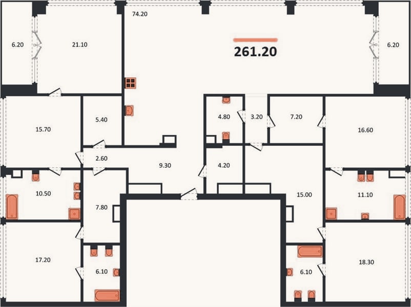 Планировка: 4+ к, 261,2 м²