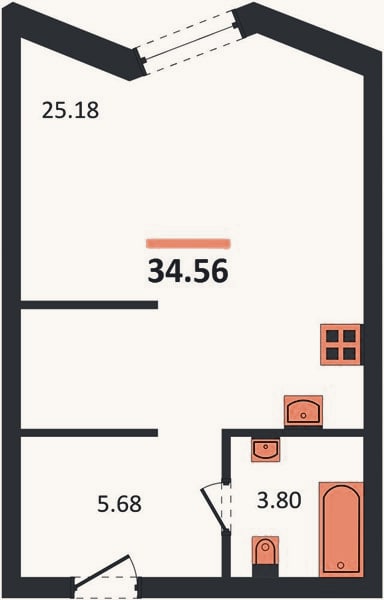 Планировка: Студия, 34,6 м²