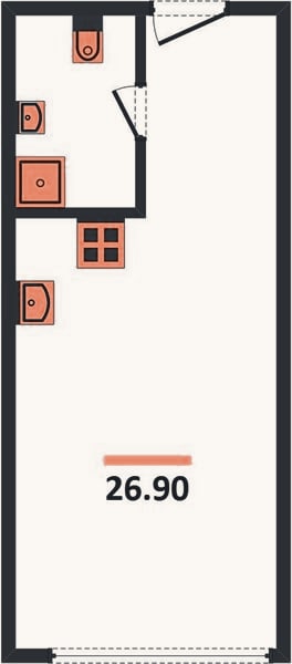 Планировка: Студия, 26,9 м²
