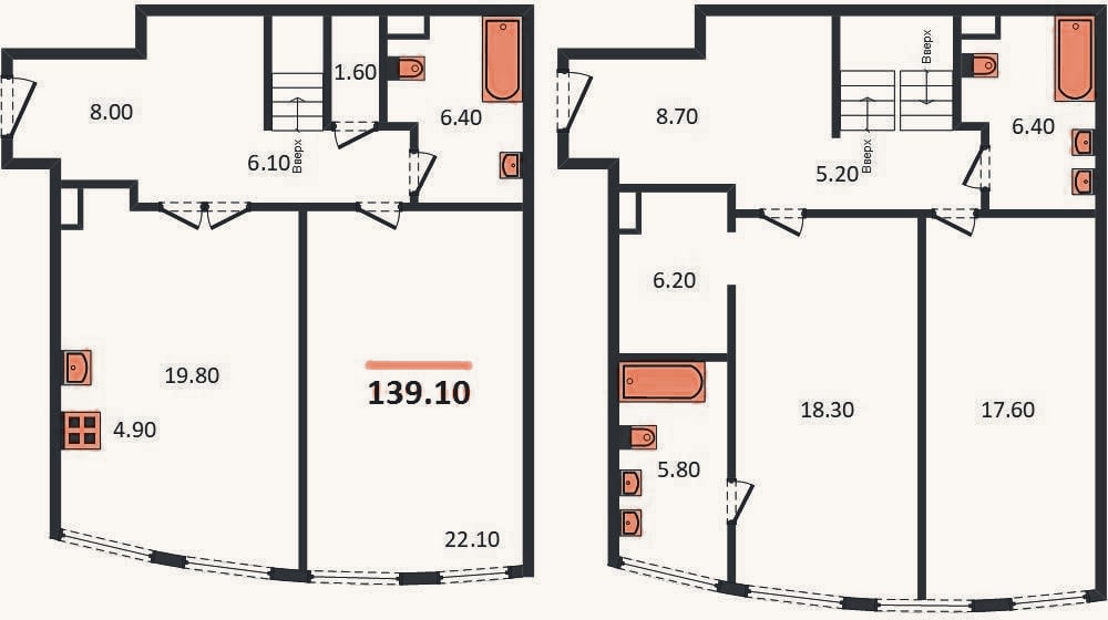 Планировка: 3-к, 139,1 м²