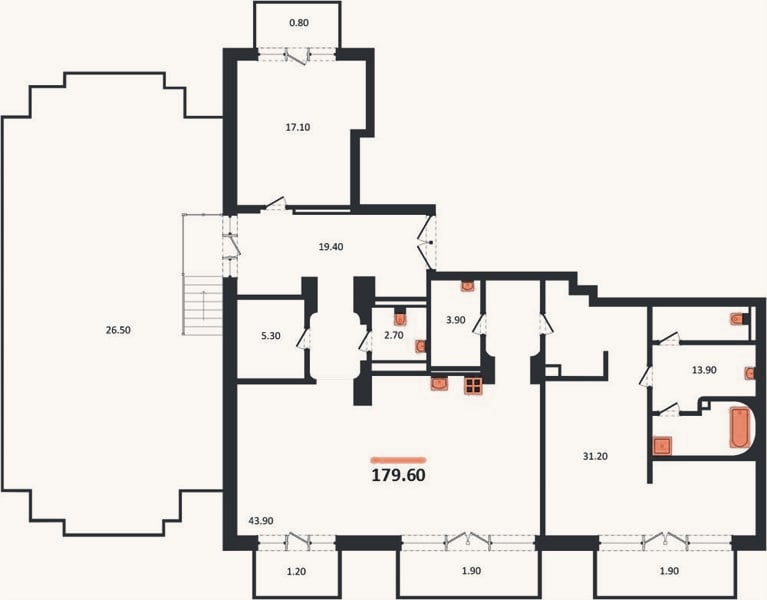 Планировка: 2-к, 179,6 м²
