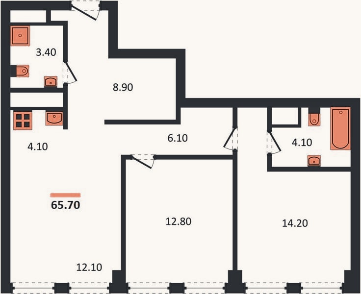 Планировка: 2-к, 65,7 м²