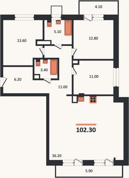 Планировка: 3-к, 99,8 м²