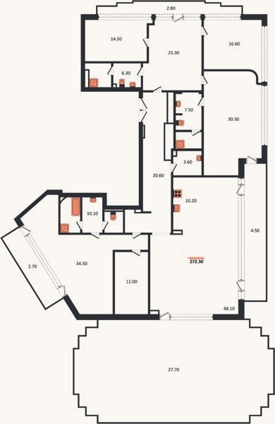 Планировка: 4+ к, 276,6 м²