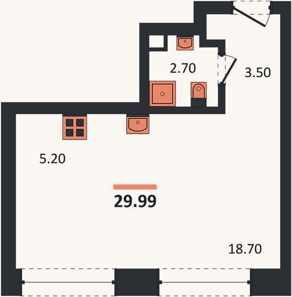 Планировка: Студия, 30 м²