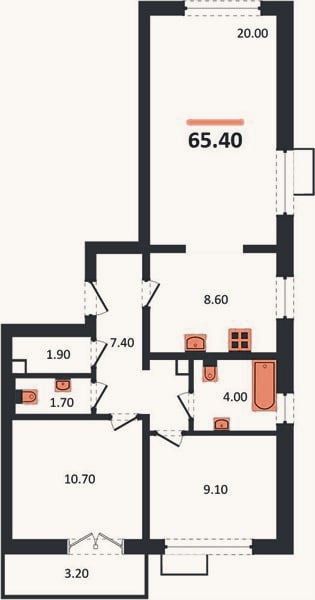 Планировка: 3-к, 65,3 м²