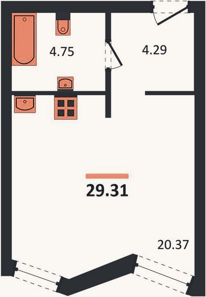 Планировка: Студия, 29,3 м²