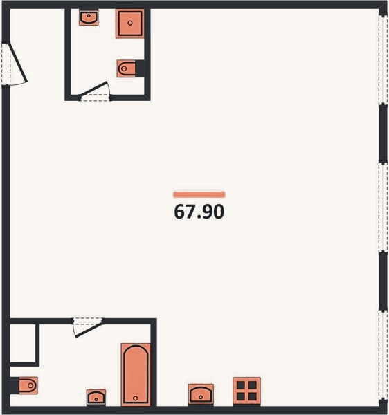 Планировка: 2-к, 67,9 м²
