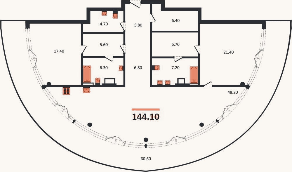 Планировка: 2-к, 144,1 м²