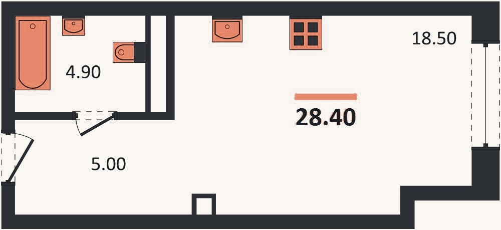 Планировка: Студия, 28,4 м²