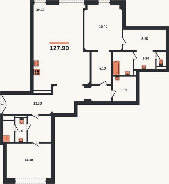 Планировка: 1-к, 127,9 м²