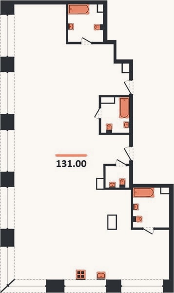 Планировка: 3-к, 131 м²
