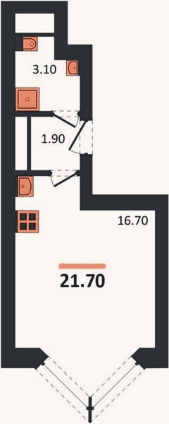 Планировка: Студия, 21,7 м²