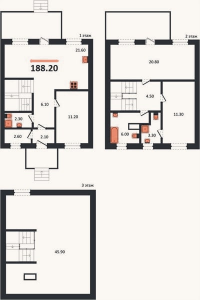Планировка: 3-к, 188,2 м²