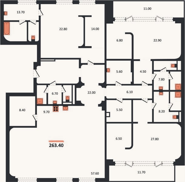 Планировка: 3-к, 263,4 м²