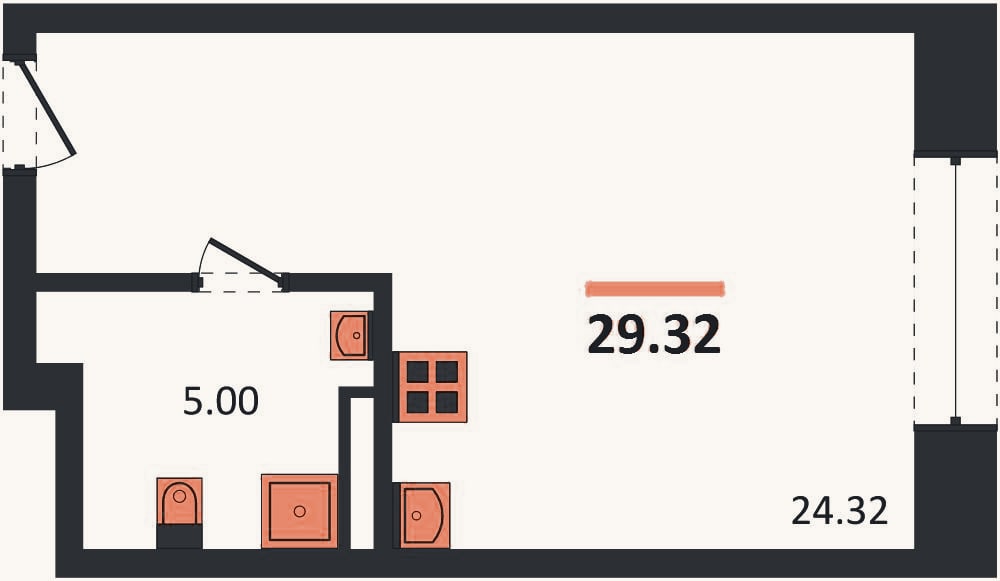 Планировка: Студия, 29,3 м²
