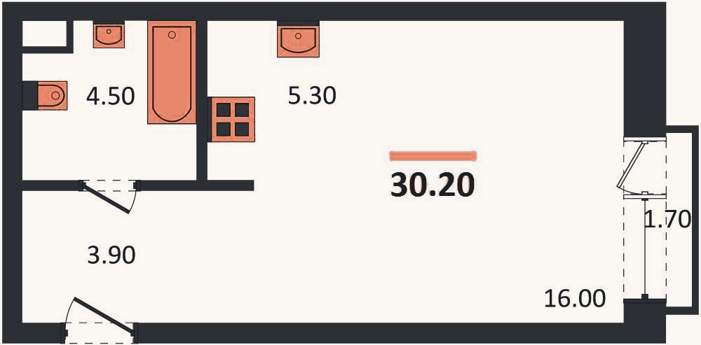 Планировка: Студия, 30,2 м²